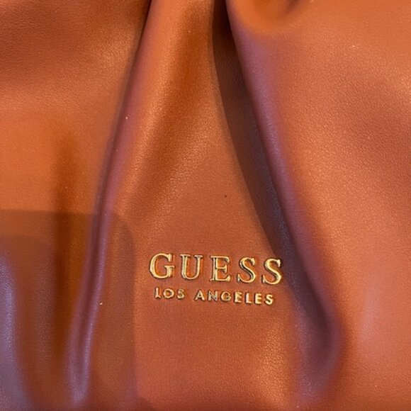 GUESS Los Angeles Small Satchel Faux Leather Cognac color Hand bag-NEW - Picture 4 of 13